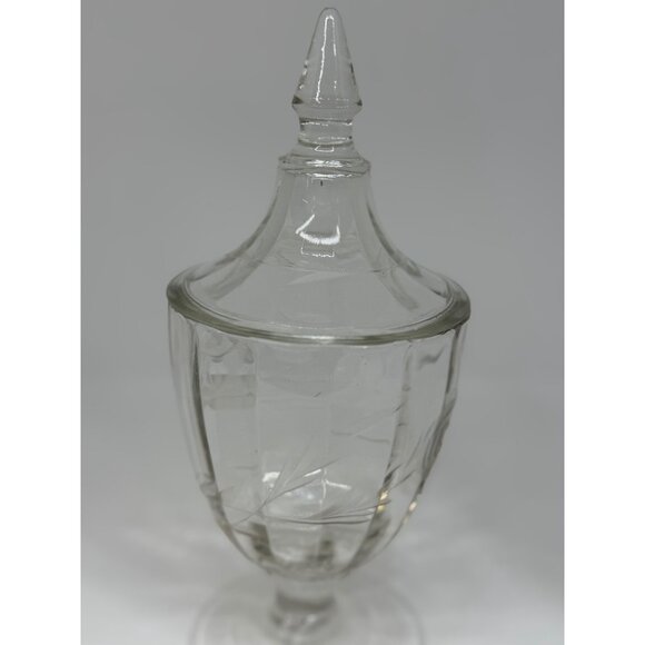VTG Antique Westmoreland Colonial Etched Glass Candy Jar w/ Lid 9" Pedestal EAPG - Picture 2 of 8